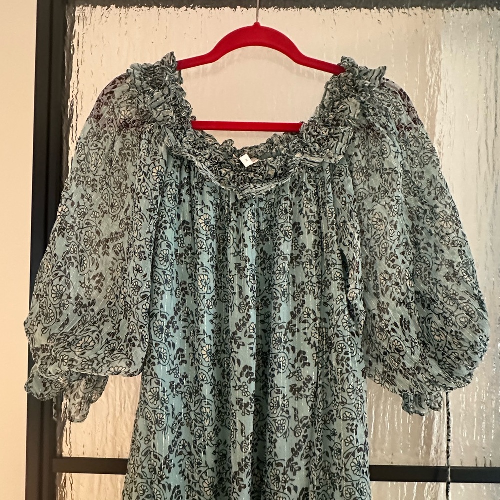 Cleobella Teal and Black Ruffled Top